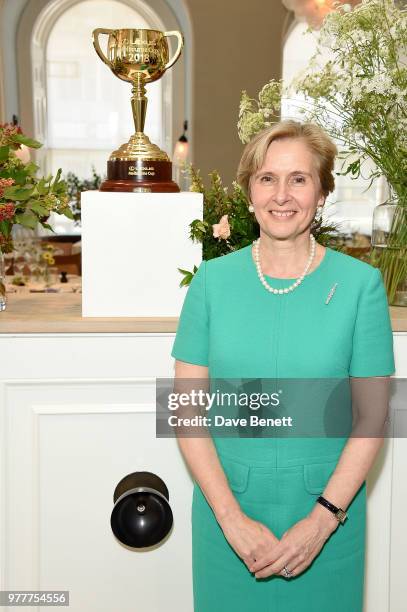 Julia Budd attends the Victoria Racing Club lunch celebrating the Melbourne Cup Carnival's global significance, on the eve of Royal Ascot, at Spring...