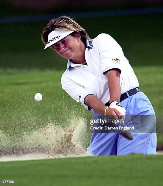 Kathryn Marshall of Scotland hits out of a bunker on the 2nd green during the third round at the ANZ Australian Ladies Masters Golf at Royal Pines...