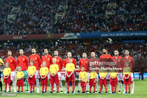 June 15: The starting line up of Spain during the 2018 FIFA World Cup Russia group B match between Portugal and Spain at Fisht Stadium on June 15,...