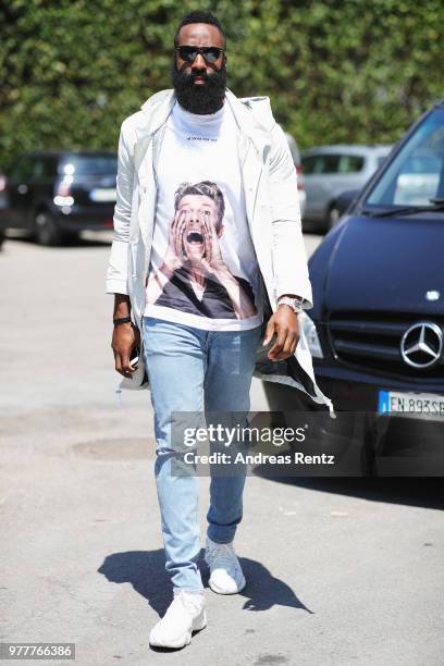 James Harden arrives at Ih Nom Uh Nit SS19 Collection Presentation - 'Midnight Special' on June 18, 2018 in Milan, Italy.