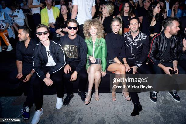 Harrison Osterfield , guest, Esther Acebo, Danielle Knudson and Alexandre Pato attend Dsquared2 show during Milan Men's Fashion Spring/Summer 2019 on...