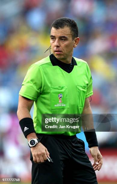 Referee Joel Aguilar in action during the 2018 FIFA World Cup Russia group F match between Sweden and Korea Republic at Nizhniy Novgorod Stadium on...