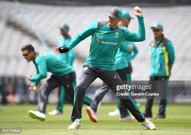 Shaun Marsh of Australia throws during a nets session at Trent Bridge on June 18, 2018 in Nottingham, England.