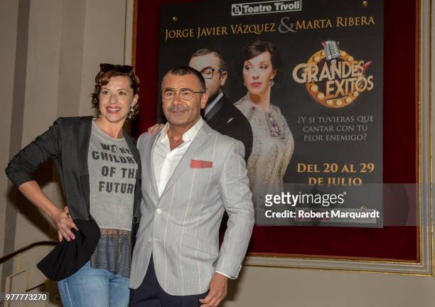 Marta Ribera and Jorge Javier Vazquez pose for the press during a presentation of 'Grandes Exitos' at the theater Tivoli on June 18, 2018 in...