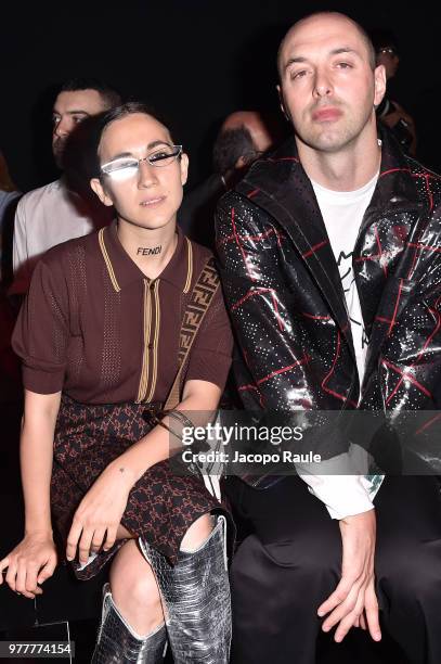 Delfina Delettrez Fendi and Nico Vascellari attend the Fendi show during Milan Men's Fashion Week Spring/Summer 2019 on June 18, 2018 in Milan, Italy.