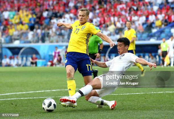 Kim Min-Woo of Korea Republic fouls Viktor Claesson of Sweden inside the box, leading to a VAR decision penalty during the 2018 FIFA World Cup Russia...