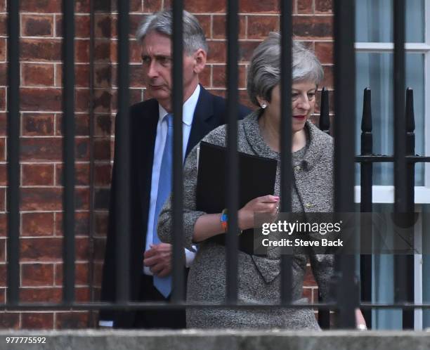 June 18: Britain's Prime Minister Theresa May leaving No10 Downing Street Via the back door after a special cabinet meeting to discuss extra funding...