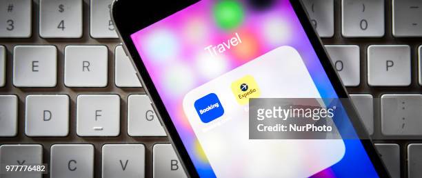 The Booking.com and Expedia applications are seen on an iPhone in this photo illustration on June 18, 2018.