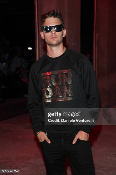 Jeremy Irvine attends Dsquared2 show during Milan Men's Fashion Spring/Summer 2019 on June 17, 2018 in Milan, Italy.