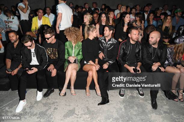Harrison Osterfield , guest, Esther Acebo, Danielle Knudson and Alexandre Pato attend Dsquared2 show during Milan Men's Fashion Spring/Summer 2019 on...