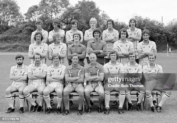 The Coventry City team line up for a group photo, circa July 1976. Back row : Mick Coop, John Beck, Donal Murphy, Brian Roberts, Graham Oakey and...