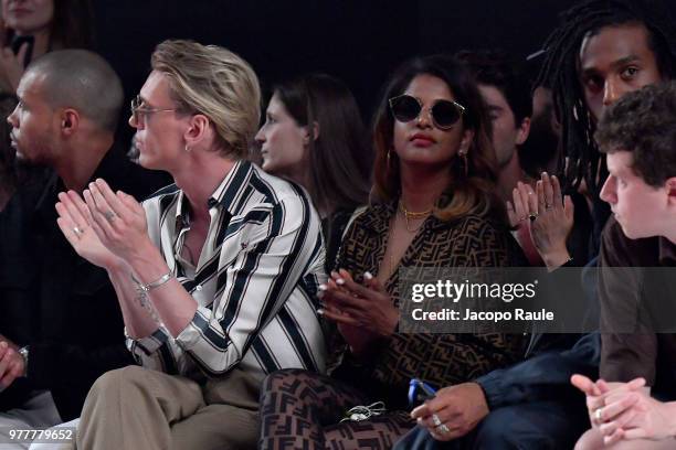 Jamie Campbell Bower and M.I.A. Attend the Fendi show during Milan Men's Fashion Week Spring/Summer 2019 on June 18, 2018 in Milan, Italy.