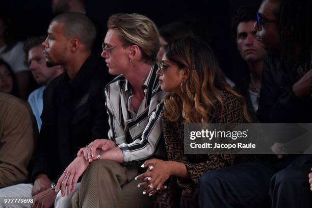 Jamie Campbell Bower and M.I.A. Attend the Fendi show during Milan Men's Fashion Week Spring/Summer 2019 on June 18, 2018 in Milan, Italy.