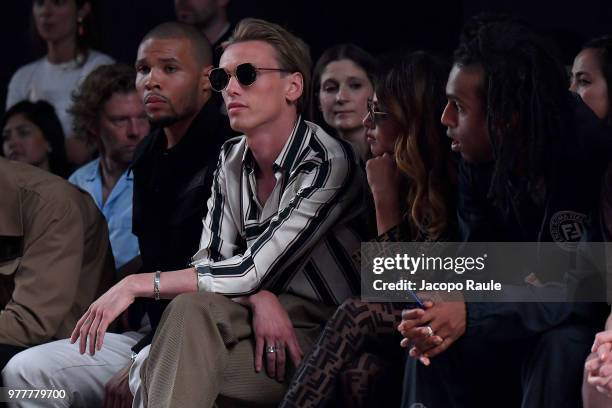 Jamie Campbell Bower and M.I.A. Attend the Fendi show during Milan Men's Fashion Week Spring/Summer 2019 on June 18, 2018 in Milan, Italy.