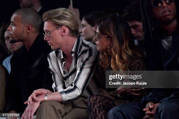 Jamie Campbell Bower and M.I.A. Attend the Fendi show during Milan Men's Fashion Week Spring/Summer 2019 on June 18, 2018 in Milan, Italy.