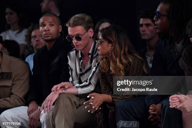 Jamie Campbell Bower and M.I.A. Attend the Fendi show during Milan Men's Fashion Week Spring/Summer 2019 on June 18, 2018 in Milan, Italy.