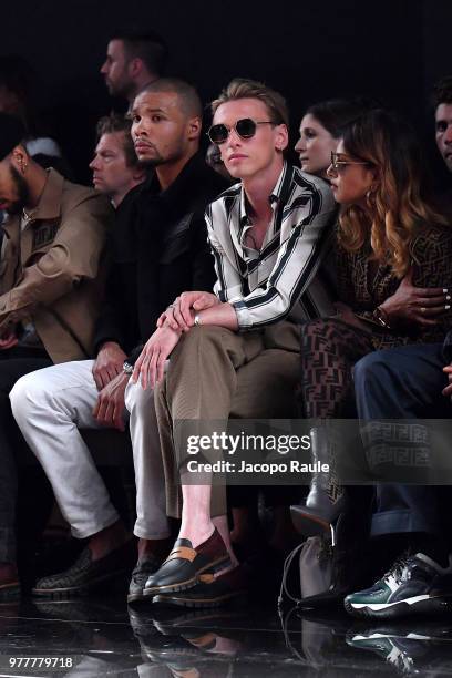 Jamie Campbell Bower and M.I.A. Attend the Fendi show during Milan Men's Fashion Week Spring/Summer 2019 on June 18, 2018 in Milan, Italy.