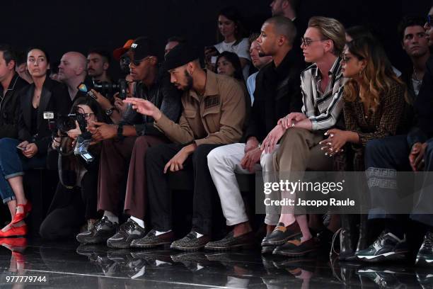 Jamie Campbell Bower and M.I.A. Attend the Fendi show during Milan Men's Fashion Week Spring/Summer 2019 on June 18, 2018 in Milan, Italy.