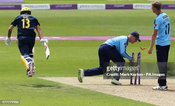 Hampshire's Gareth Berg safely reaches his crease, as Yorkshire's Gary Balance attempts a stumping during the Royal London One Day Cup, semi final at...