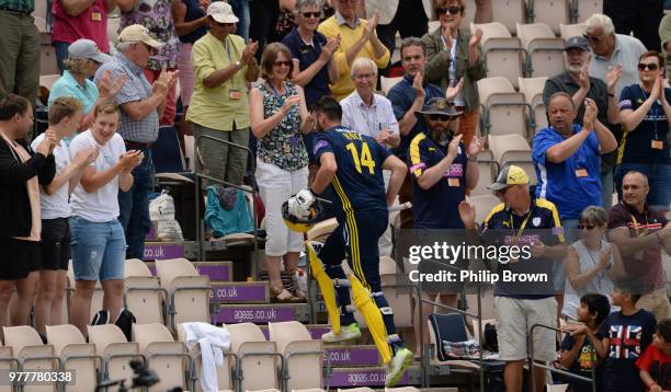 James Vince of Hampshire leaves the field after being dismissed during the Royal London One-Day Cup Semi-Final match between Hampshire and Yorkshire...