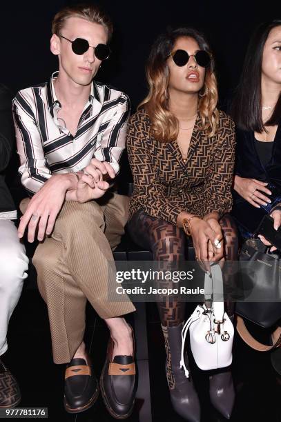 Jamie Campbell Bowerm and M.I.A. Attend the Fendi show during Milan Men's Fashion Week Spring/Summer 2019 on June 18, 2018 in Milan, Italy.