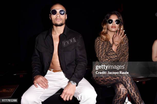 Chris Eubank Jr and M.I.A. Attend the Fendi show during Milan Men's Fashion Week Spring/Summer 2019 on June 18, 2018 in Milan, Italy.