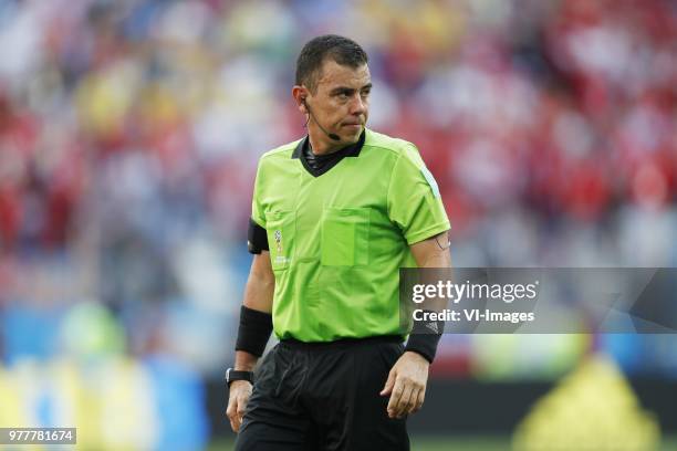 Referee Joel Aguilar during the 2018 FIFA World Cup Russia group F match between Sweden and Korea Republic at the Novgorod stadium on June 18, 2018...