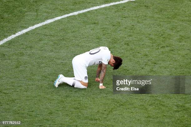 Jang Hyun-Soo of Korea Republic looks dejected following the 2018 FIFA World Cup Russia group F match between Sweden and Korea Republic at Nizhniy...