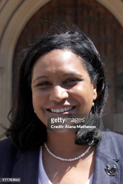 The newly-elected MP for Lewisham East Janet Daby poses for a photograph outside the Houses of Parliament on June 18, 2018 in London, England....