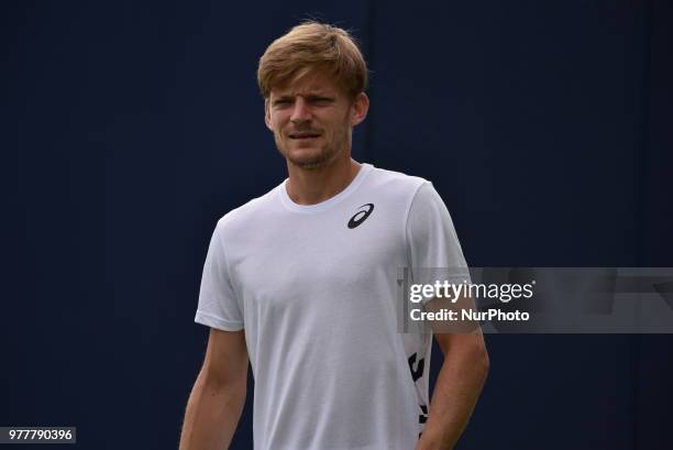 David Goffin is pictured during a training session during day one of the Fever-Tree Championships at Queens Club, London on June 18, 2018.