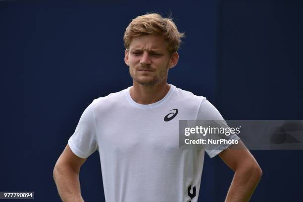 David Goffin is pictured during a training session during day one of the Fever-Tree Championships at Queens Club, London on June 18, 2018.