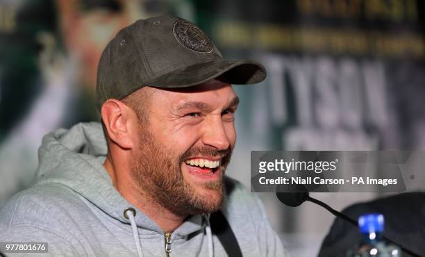 Tyson Fury during the press conference at Windsor Park, Belfast.