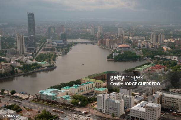 Picture shows a general view of Yekaterinburg on June 18 during the Russia 2018 World Cup football tournament.