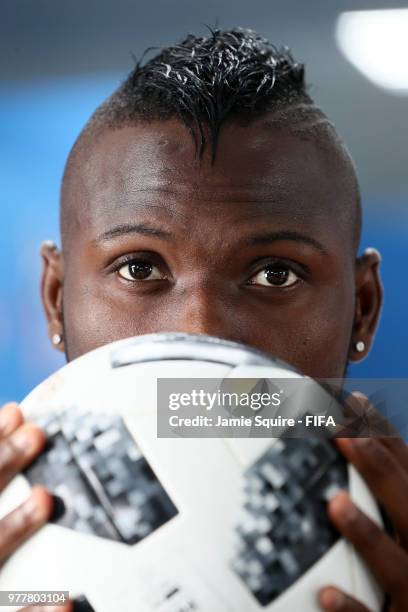 Abdiel Arroyo of Panama holds the ball inside the tunnel prior to the 2018 FIFA World Cup Russia group G match between Belgium and Panama at Fisht...