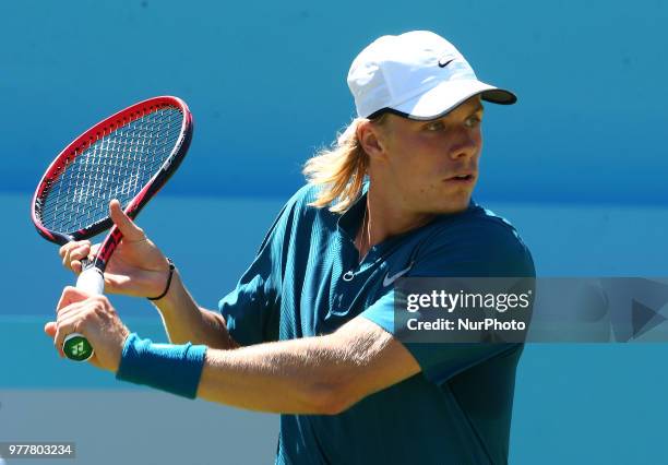 Denis Shapovalov in action during Fever-Tree Championships 1st Round match between Denis Shapovalov against Gilles Muller at The Queen's Club,...