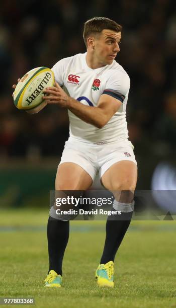 George Ford of England runs with the ball during the second test match between South Africa and England at Toyota Stadium on June 16, 2018 in...