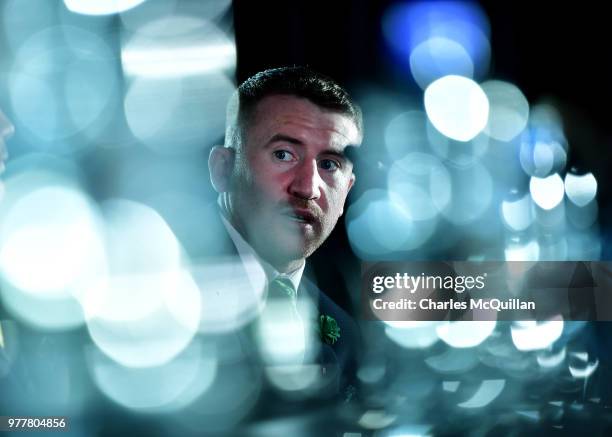 Belfast boxer Paddy Barnes answers questions from the gathered media at Windsor Park on June 18, 2018 in Belfast, Northern Ireland. Barnes, Tyson...