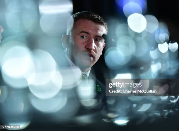 Belfast boxer Paddy Barnes answers questions from the gathered media at Windsor Park on June 18, 2018 in Belfast, Northern Ireland. Barnes, Tyson...