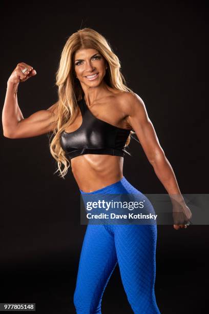 Teresa Giudice poses for a photoshoot before her first bodybuilding competition that was 2 days later. She competed in the 2018 NPC South Jersey...