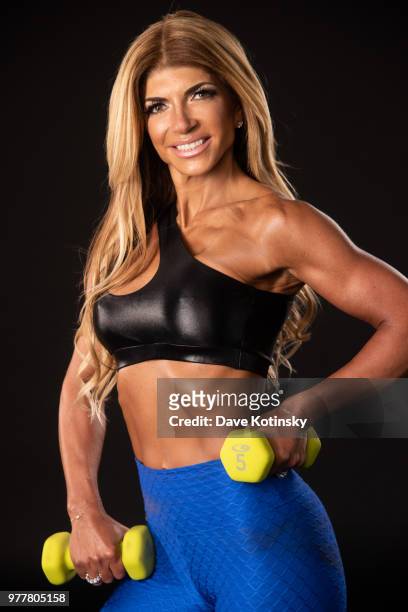 Teresa Giudice poses for a photoshoot before her first bodybuilding competition that was 2 days later. She competed in the 2018 NPC South Jersey...