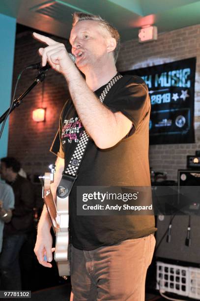 Billy Bragg performs during a Strummerville and Jail Guitar Doors night at the British Music Embassy, Latitude 30 during the SXSW Interactive and...