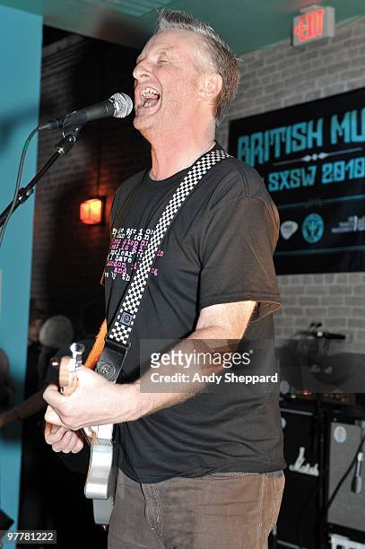 Billy Bragg performs during a Strummerville and Jail Guitar Doors night at the British Music Embassy, Latitude 30 during the SXSW Interactive and...