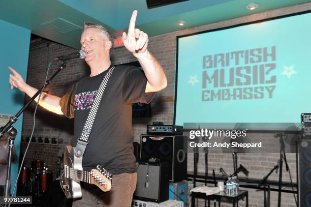 Billy Bragg performs during a Strummerville and Jail Guitar Doors night at the British Music Embassy, Latitude 30 during the SXSW Interactive and...