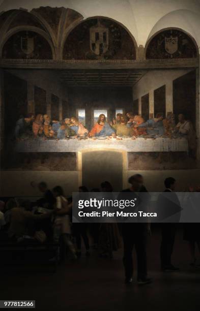 The painting 'The Last Supper' is displayed at the Museo del Cenacolo Vinciano during the Leonardo Da Vinci Prime Idee Per l'Ultima Cena' Exhibition...