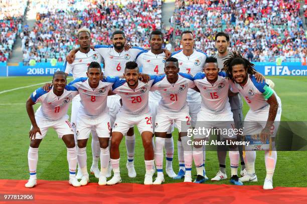 The Panama team pose for a team photo prior to the 2018 FIFA World Cup Russia group G match between Belgium and Panama at Fisht Stadium on June 18,...