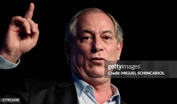 The Brazilian presidential candidate for the PDT party, Ciro Gomes, speaks during the Brazilian Sugarcane Industry Association's Unica Forum 2018 in...