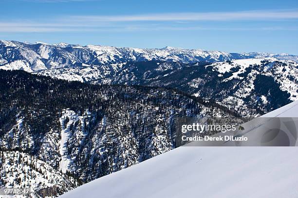 a man skiing an untouched slope in the snake river range near hoback, wyoming. - jackson wyoming foto e immagini stock