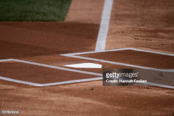 Home plate is seen on the mound before game one of a doubleheader between the Minnesota Twins and the Chicago White Sox on June 5, 2018 at Target...