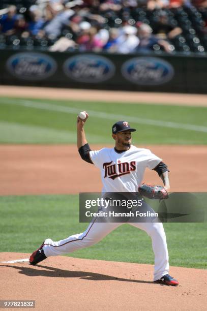 Fernando Romero of the Minnesota Twins delivers a pitch against the Chicago White Sox during game one of a doubleheader on June 5, 2018 at Target...