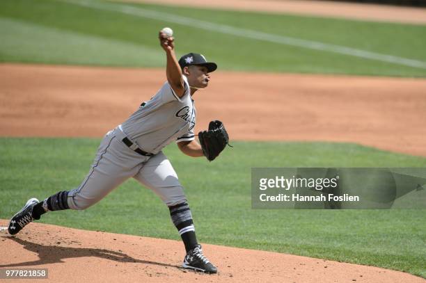 Reynaldo Lopez of the Chicago White Sox delivers a pitch against the Minnesota Twins during game one of a doubleheader on June 5, 2018 at Target...